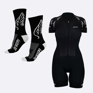 Macaquinho de ciclismo Feminino e Meia Asas Preto