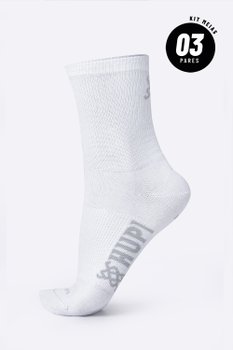 Meia HUPI Casual Cano Longo Algodão Branco - Kit 03 Pares Unissex