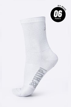 Meia HUPI Casual Cano Longo Algodão Branco - Kit 06 Pares Unissex
