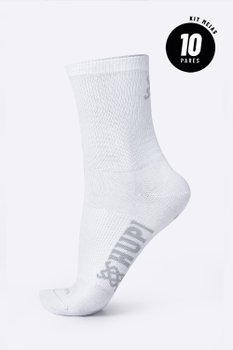 Meia HUPI Casual Cano Longo Algodão Branco - Kit 10 Pares Unissex