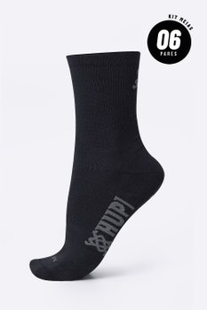 Meia HUPI Casual Cano Longo Algodão Preto - Kit 06 Pares Unissex