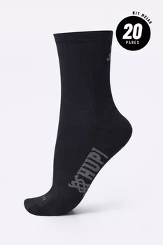 Meia HUPI Casual Cano Longo Algodão Preto - Kit 20 Pares Unissex