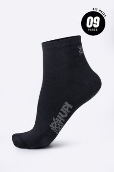 Meia HUPI Casual Cano Curto Algodão Preto - Kit 09 Pares Unissex