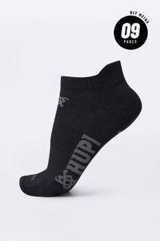 Meia HUPI Casual Invisível Algodão Preto - Kit 09 Pares Unissex