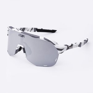 Óculos de Sol HUPI Huez Camo Preto e Cinza - Lente Prata Espelhado 