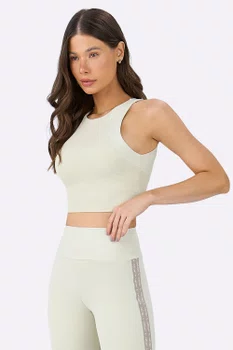 Top Alto Giro Com Abertura nas Costas Feminino Amarelo Creme