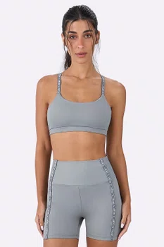Top Alto Giro Nadador Elástico Feminino Cinza Sky