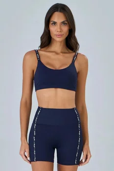 Top Nadador Elástico Personalizado Alto Giro Feminino Azul