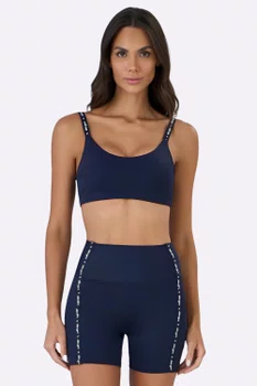 Top Nadador Elástico Personalizado Alto Giro Feminino Azul