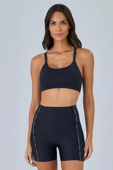 Top Nadador Elástico Personalizado Alto Giro Feminino Preto