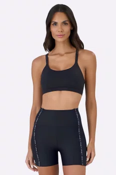 Top Nadador Elástico Personalizado Alto Giro Feminino Preto