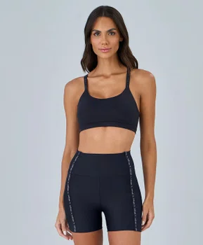 Top Nadador Elástico Personalizado Alto Giro Feminino Preto