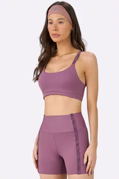 Top Alto Giro Nadador Elástico Feminino Roxo Malva