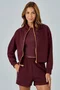Jaqueta Moletom Zíper Bicolor Alto Giro Feminina Vermelho Marsala