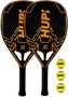 Kit 2 Raquetes Beach Tennis HUPI Carbon Elite 3K Pro 4.0 + 3 Bolas de Beach Tennis HUPI Pro
