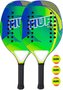 Kit 2 Raquetes Beach Tennis HUPI Carbon/Fiberglass Patriot + 3 Bolas de Beach Tennis HUPI Pro