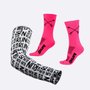 Kit Manguito HUPI Run Branco e Meia HUPI Flecha Rosa Neon