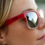 Kit pedal Óculos de Sol HUPI Brile Armação Vermelho/Cristal Lente Preta Espelhada e Bandana Melancia