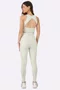 Legging Alto Giro Recortes Canelados Feminina Amarelo Creme
