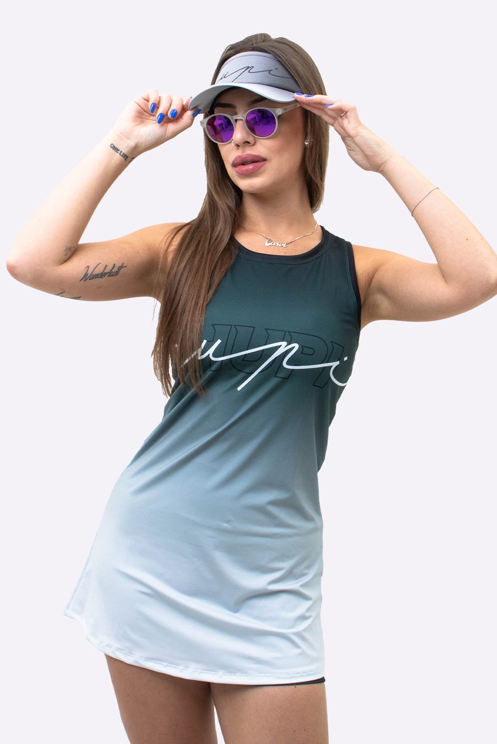 Vestido Padel / Beach Tennis Com Shorts Poliéster HUPI Colors Cinza